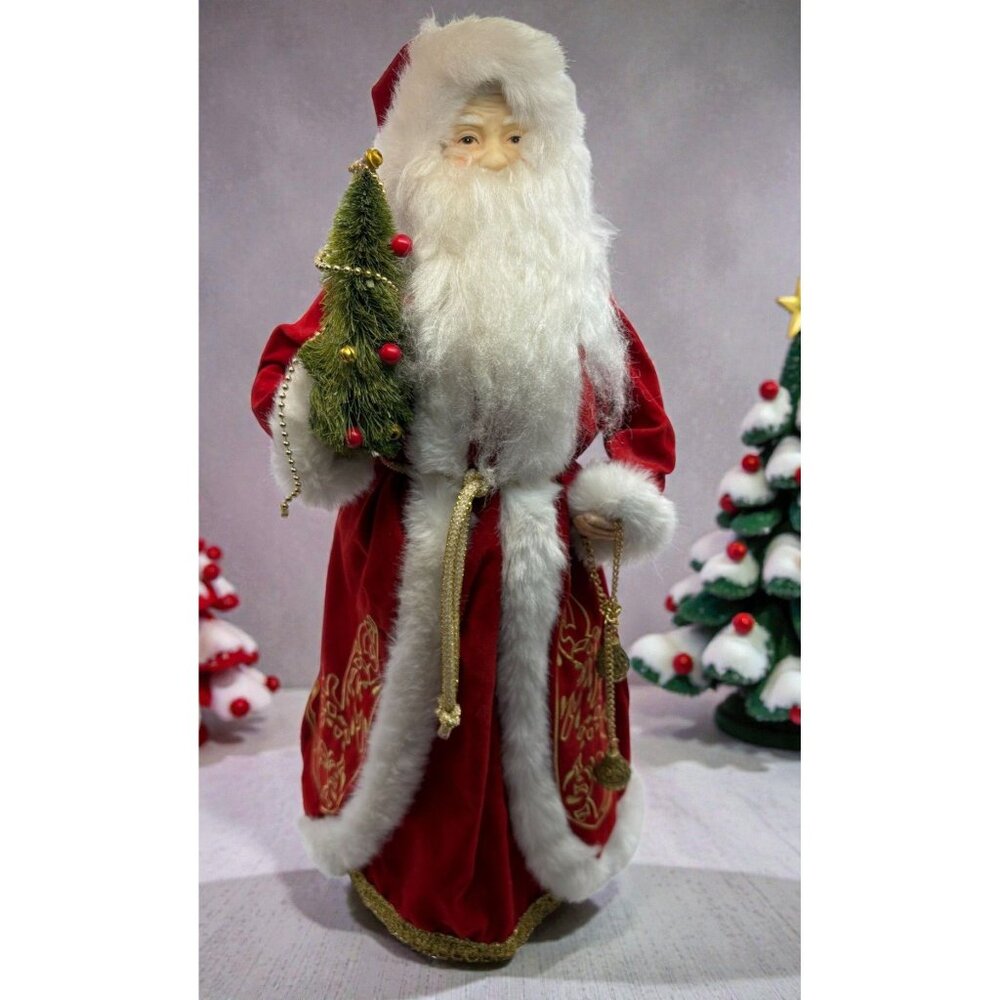 Victorian Santa Claus Christmas Tree Topper Velvet Faux Fur Robe Gold Embroidery